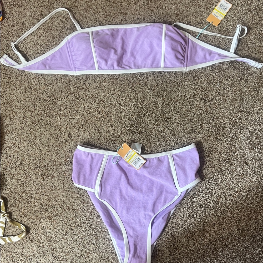 Kona Sol Lilac Bikini Set with White Trim